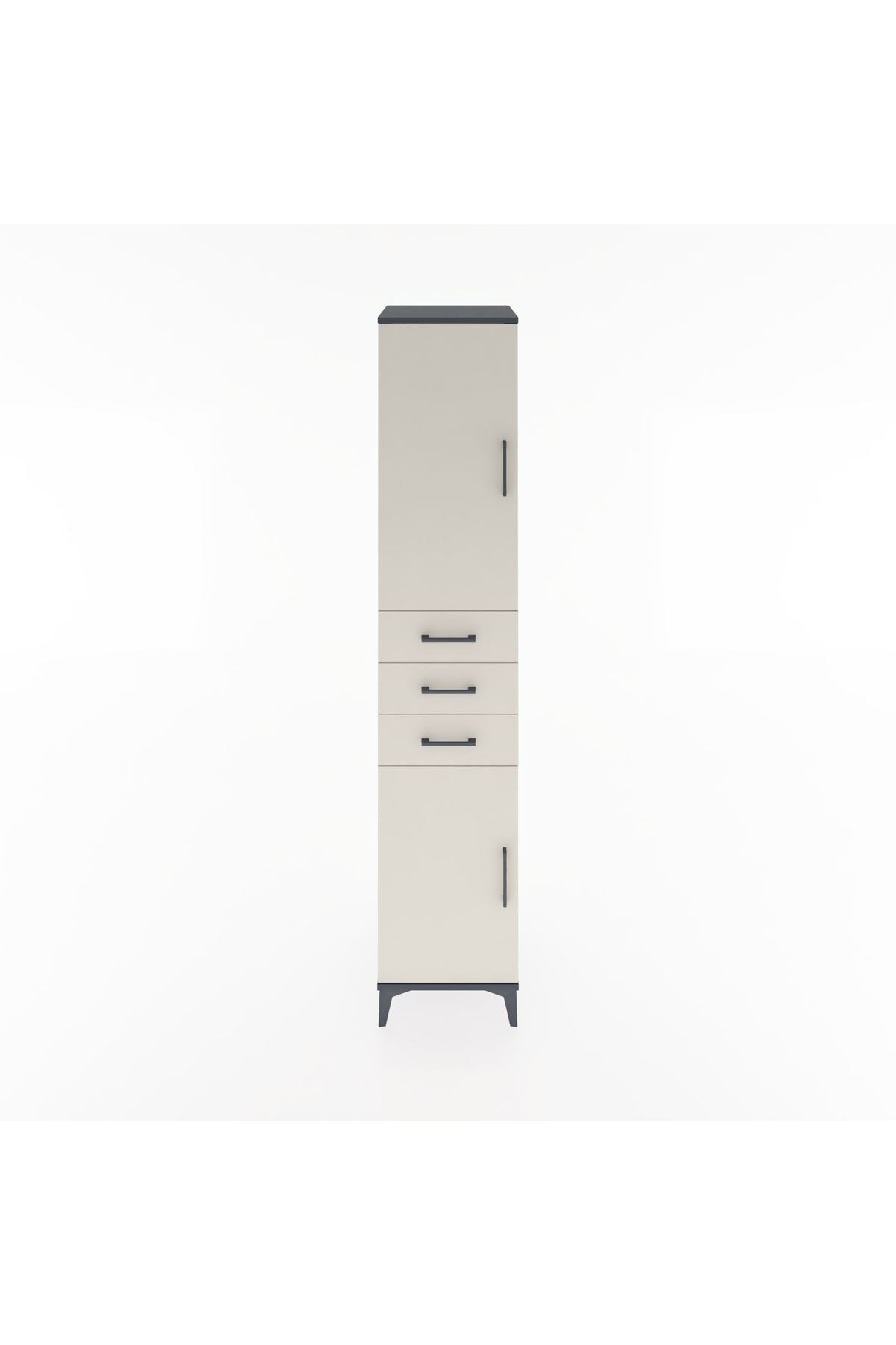 Hyperion Dolap 4 Raflı 3 Çekmeceli 2 Kapaklı 44x44x221 Antrasit-Aytaşı