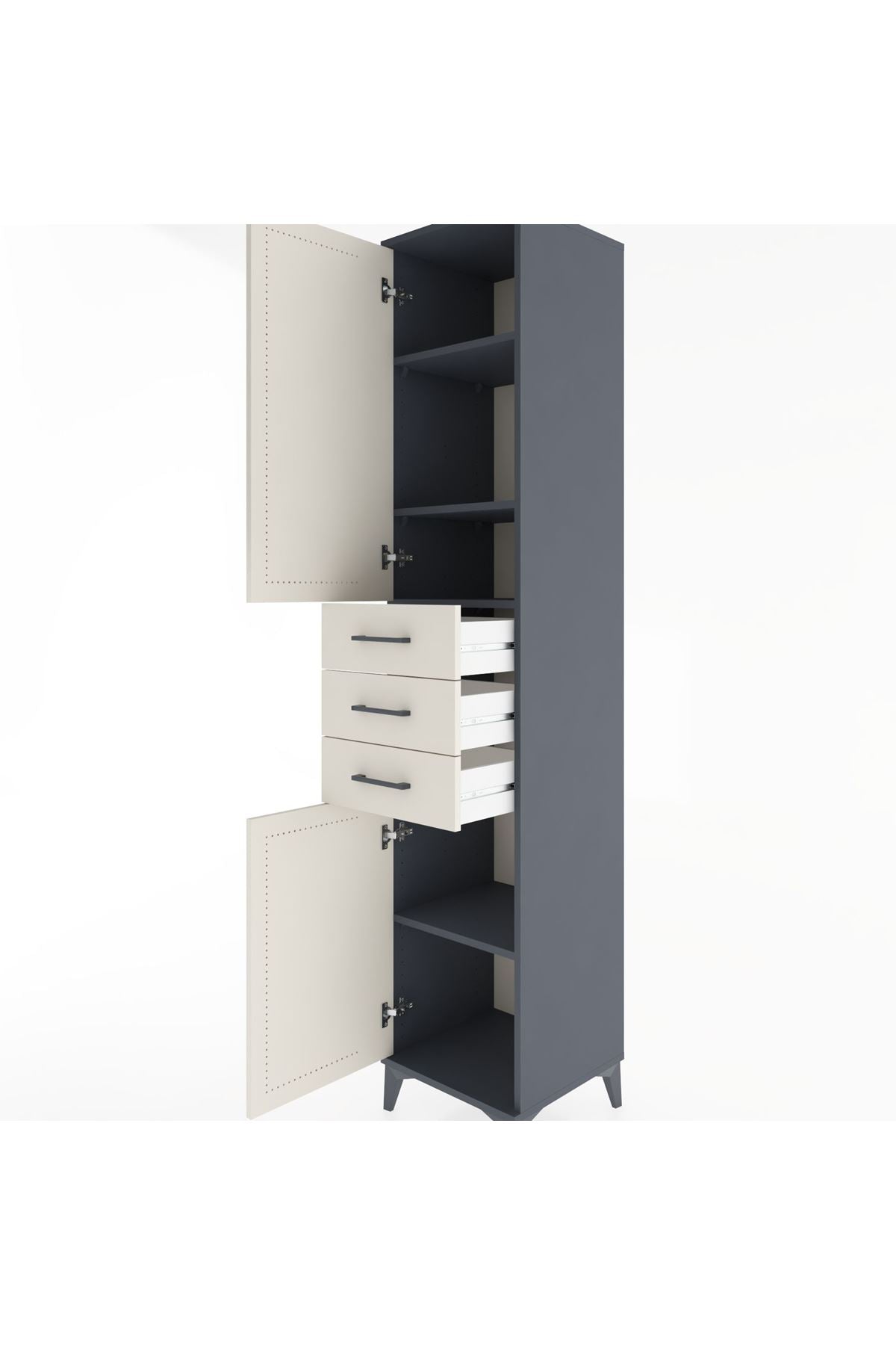 Hyperion Dolap 4 Raflı 3 Çekmeceli 2 Kapaklı 44x44x221 Antrasit-Aytaşı