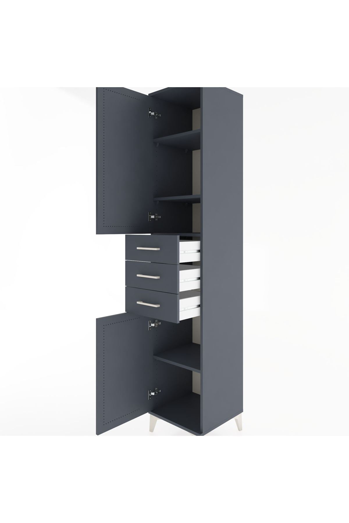 Hyperion Dolap 4 Raflı 3 Çekmeceli 2 Kapaklı 44x44x221 Antrasit-Antrasit