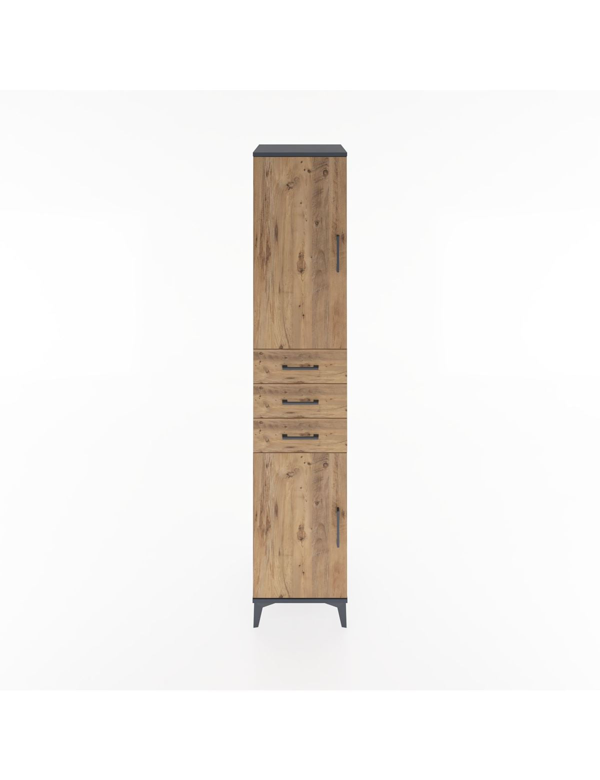 Hyperion Dolap 4 Raflı 3 Çekmeceli 2 Kapaklı 44x44x221 Antrasit-Çam