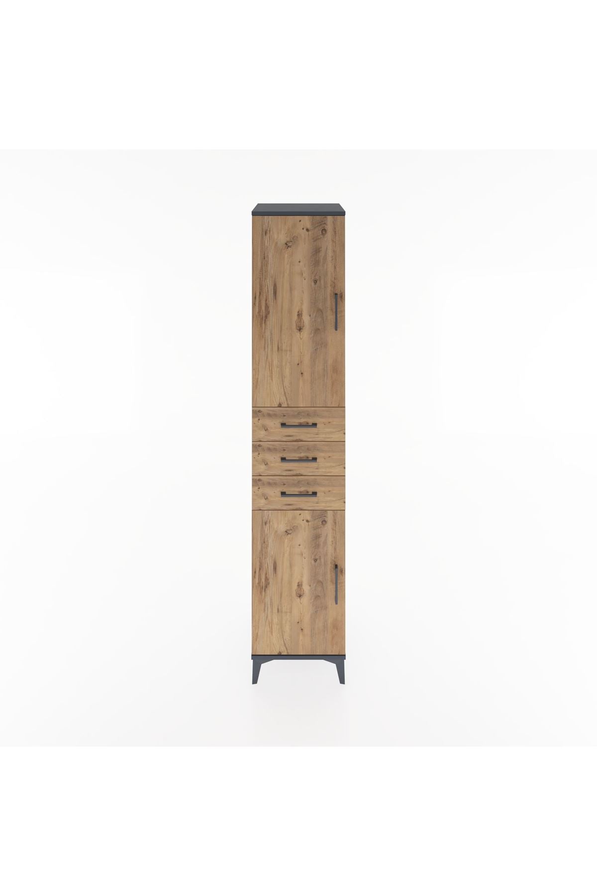 Hyperion Dolap 4 Raflı 3 Çekmeceli 2 Kapaklı 44x44x221 Antrasit-Çam