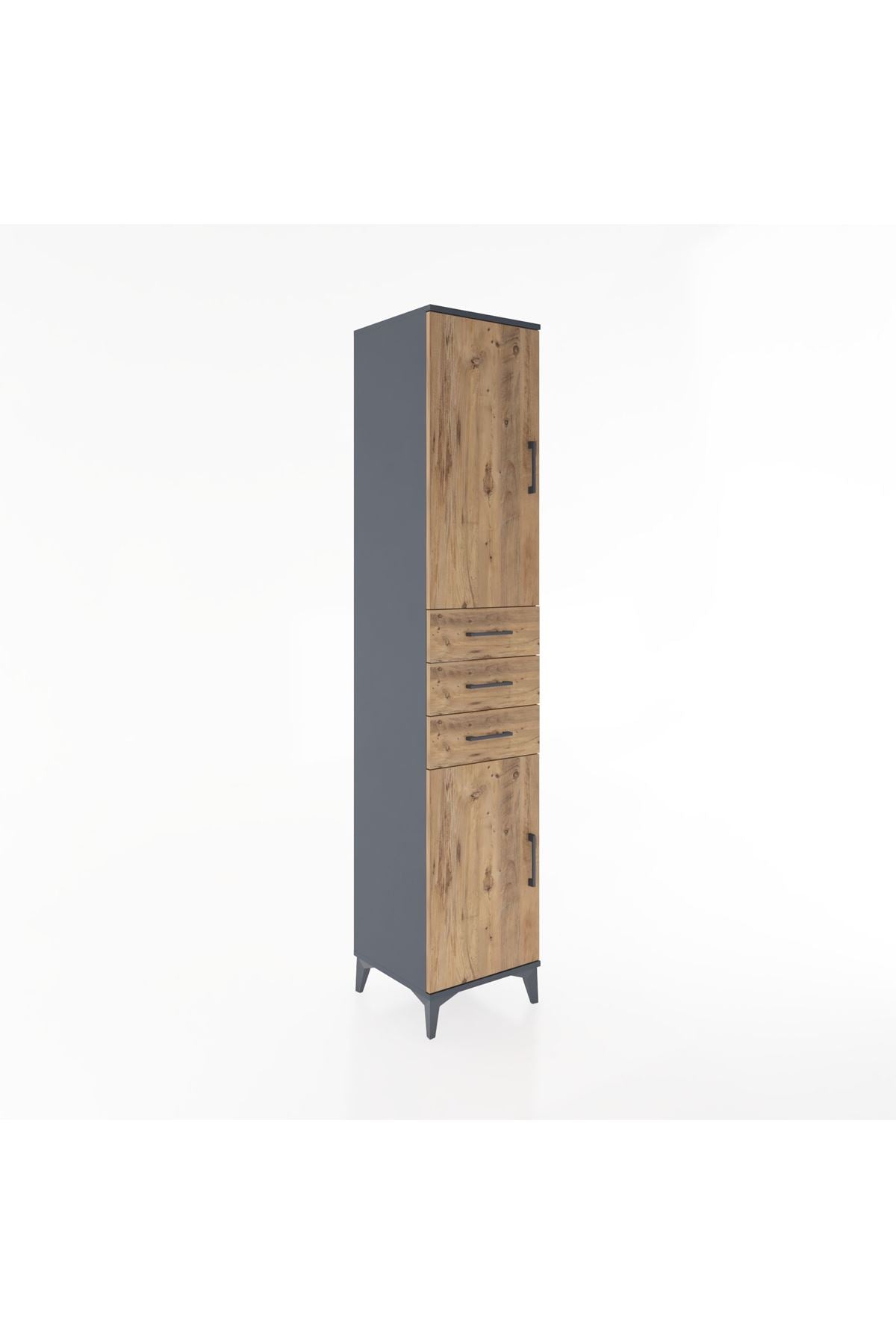 Hyperion Dolap 4 Raflı 3 Çekmeceli 2 Kapaklı 44x44x221 Antrasit-Çam