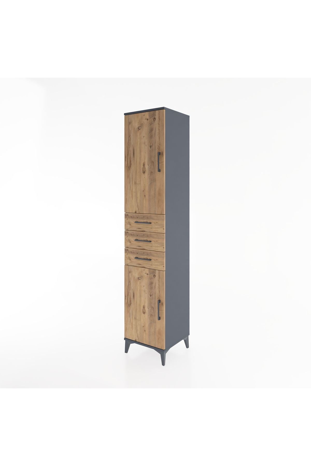 Hyperion Dolap 4 Raflı 3 Çekmeceli 2 Kapaklı 44x44x221 Antrasit-Çam