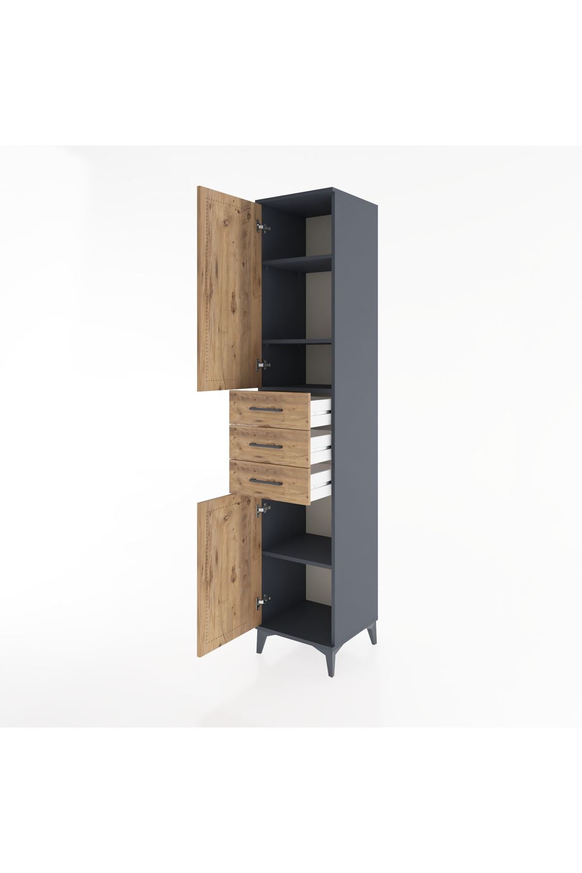 Hyperion Dolap 4 Raflı 3 Çekmeceli 2 Kapaklı 44x44x221 Antrasit-Çam