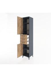 Hyperion Dolap 4 Raflı 3 Çekmeceli 2 Kapaklı 44x44x221 Antrasit-Çam