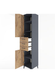 Hyperion Dolap 4 Raflı 3 Çekmeceli 2 Kapaklı 44x44x221 Antrasit-Çam