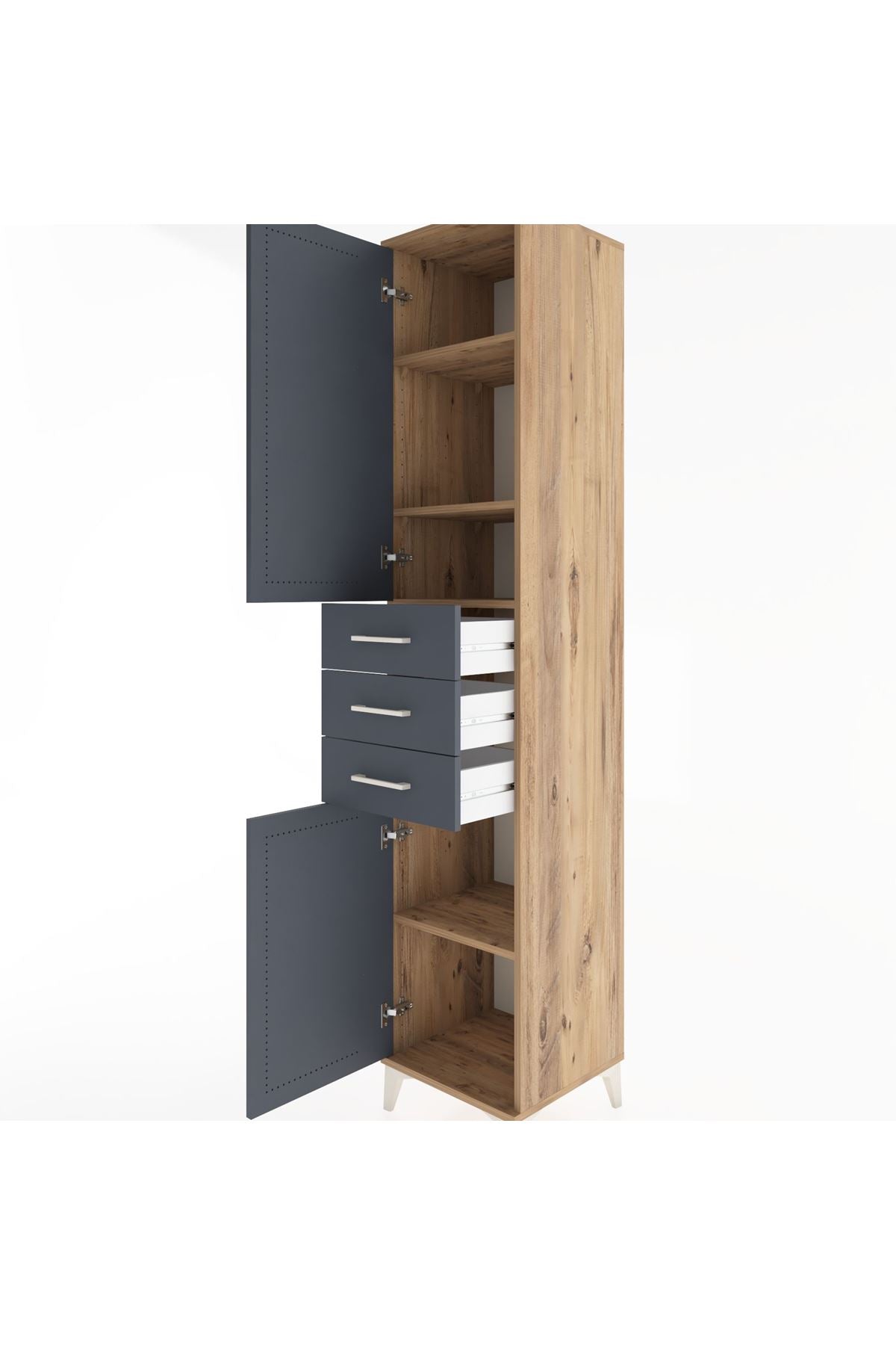 Hyperion Dolap 4 Raflı 3 Çekmeceli 2 Kapaklı 44x44x221 Çam-Antrasit