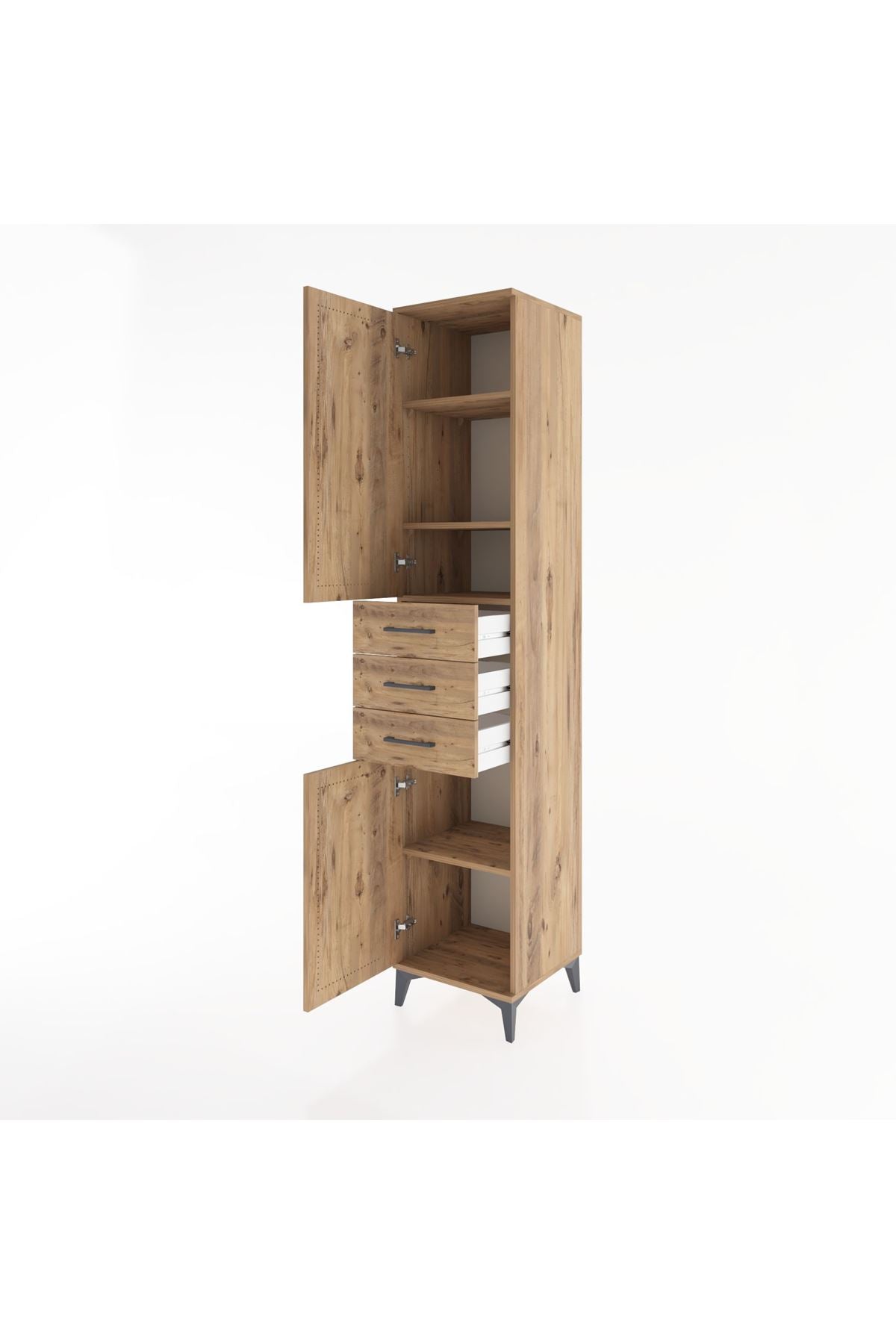 Hyperion Dolap 4 Raflı 3 Çekmeceli 2 Kapaklı 44x44x221 Çam-Çam