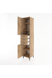 Hyperion Dolap 4 Raflı 3 Çekmeceli 2 Kapaklı 44x44x221 Çam-Çam