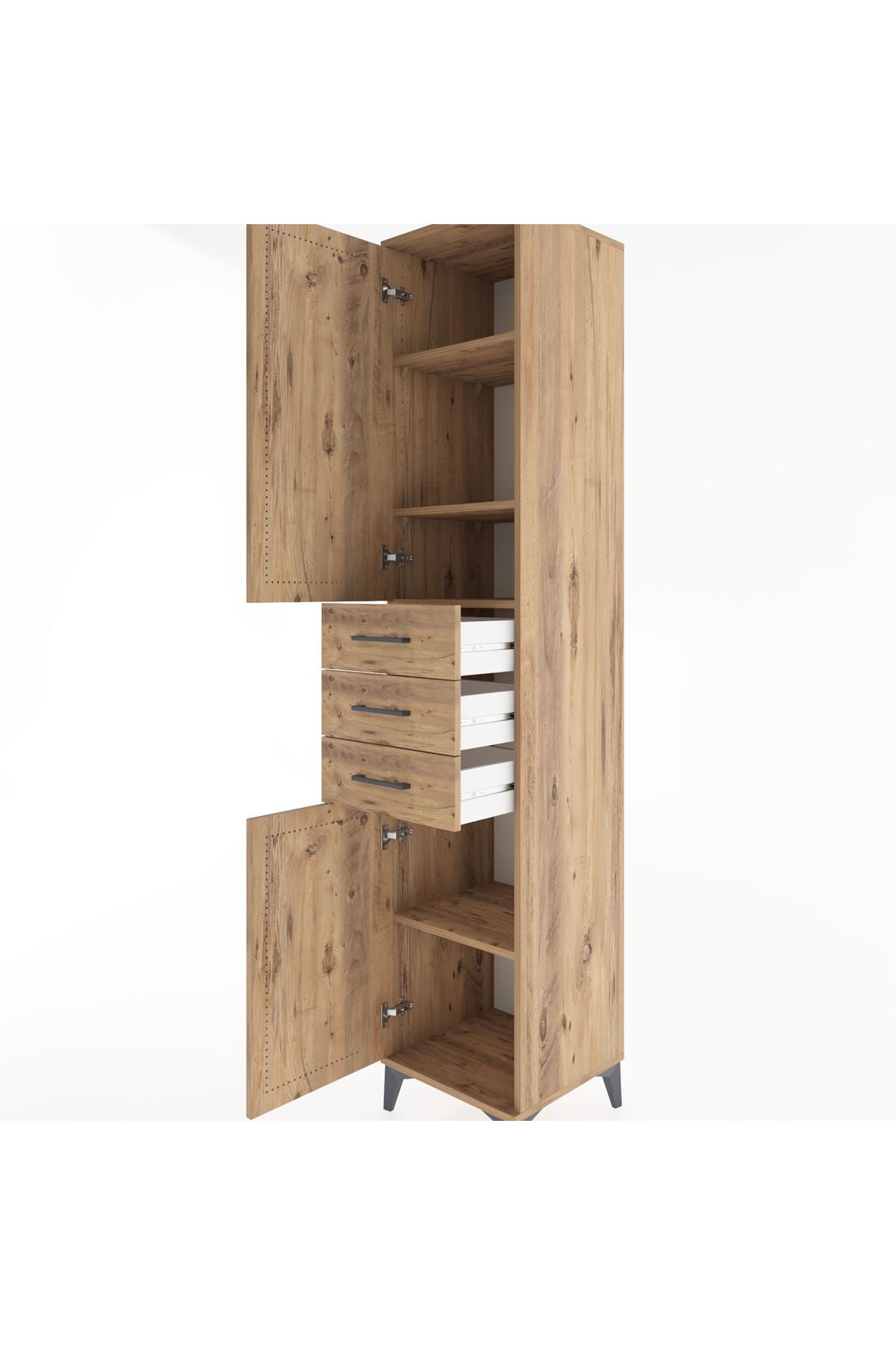 Hyperion Dolap 4 Raflı 3 Çekmeceli 2 Kapaklı 44x44x221 Çam-Çam