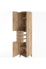 Hyperion Dolap 4 Raflı 3 Çekmeceli 2 Kapaklı 44x44x221 Çam-Çam