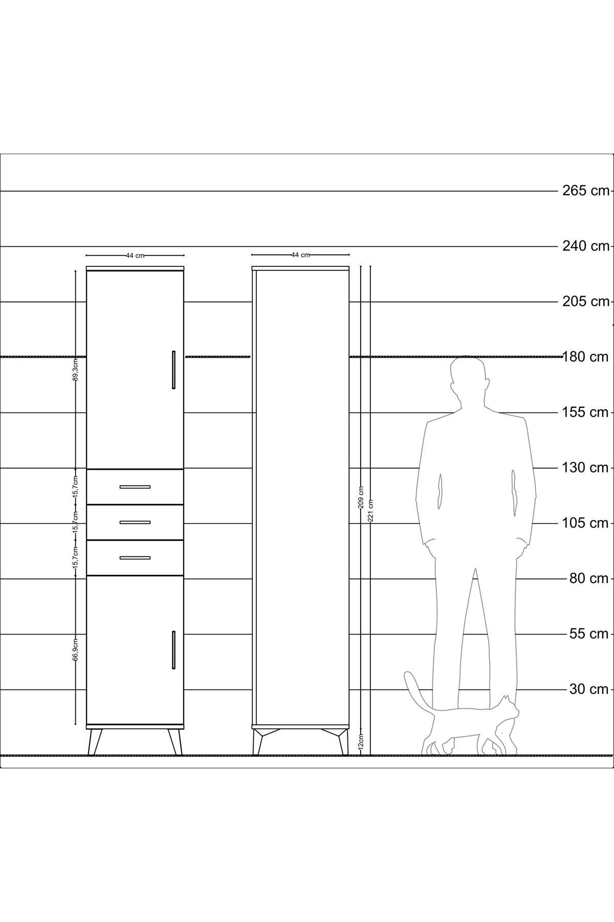 Hyperion Dolap 4 Raflı 3 Çekmeceli 2 Kapaklı 44x44x221 Çam-Çam
