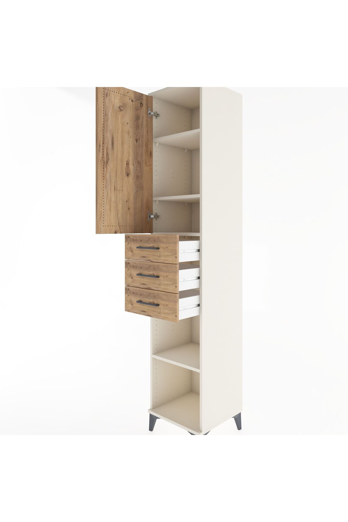 Hyperion Dolap 4 Raflı 3 Çekmeceli Tek Kapaklı 44x44x221 Aytaşı-Çam