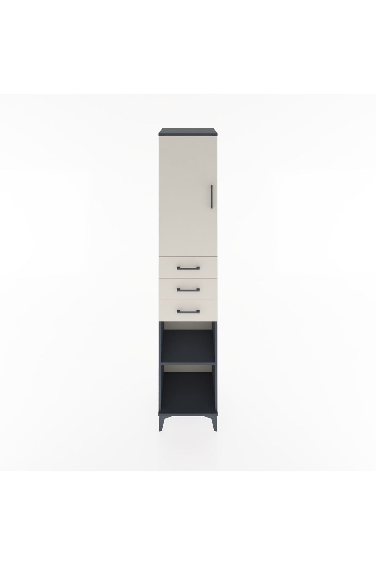 Hyperion Dolap 4 Raflı 3 Çekmeceli Tek Kapaklı 44x44x221 Antrasit-Aytaşı