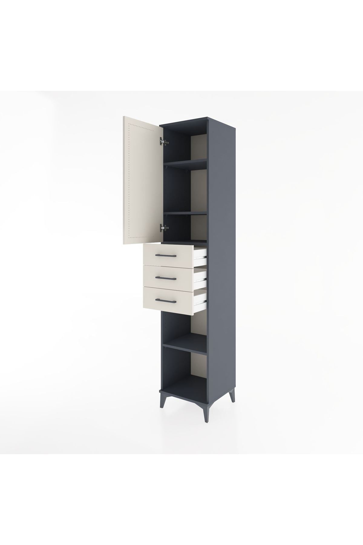 Hyperion Dolap 4 Raflı 3 Çekmeceli Tek Kapaklı 44x44x221 Antrasit-Aytaşı