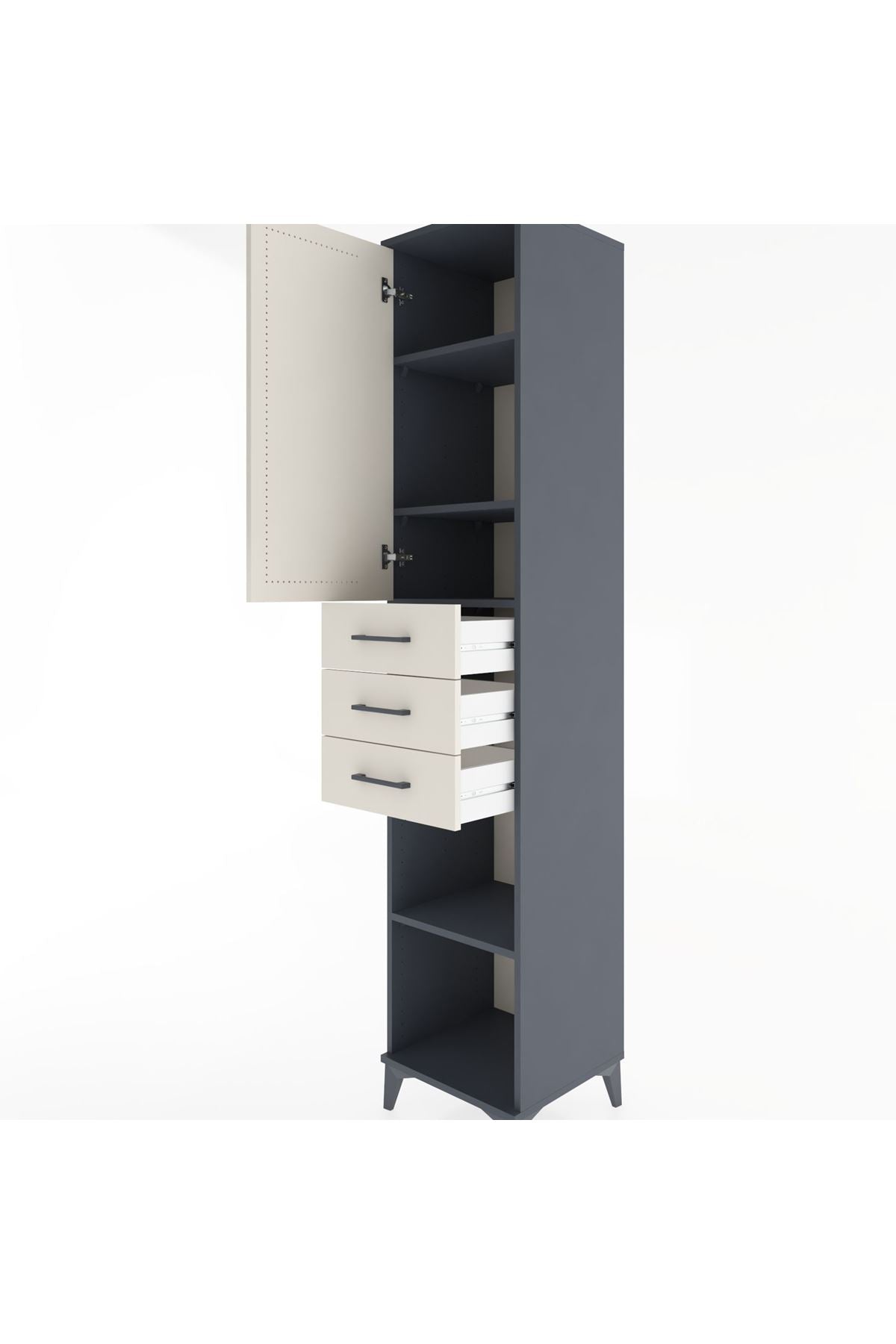 Hyperion Dolap 4 Raflı 3 Çekmeceli Tek Kapaklı 44x44x221 Antrasit-Aytaşı