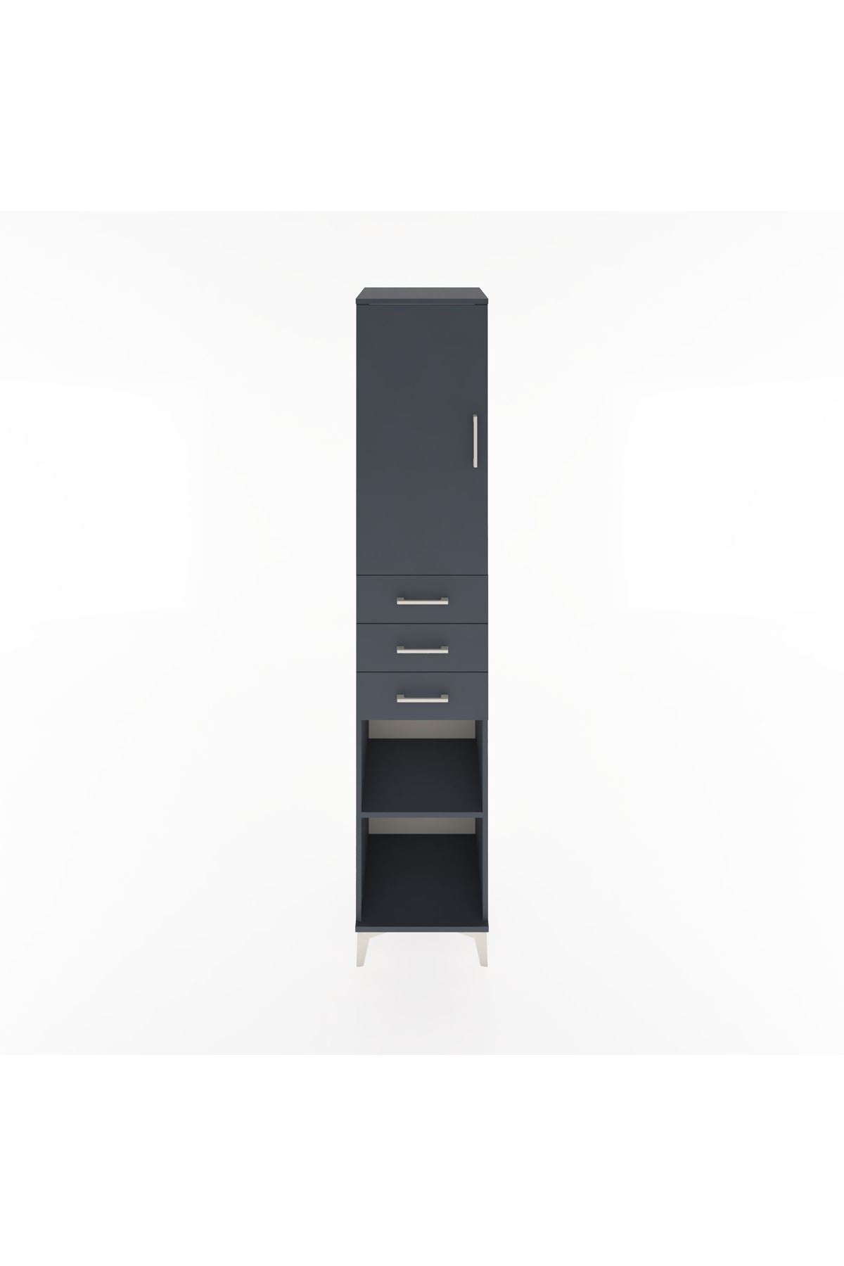 Hyperion Dolap 4 Raflı 3 Çekmeceli Tek Kapaklı 44x44x221 Antrasit-Antrasit