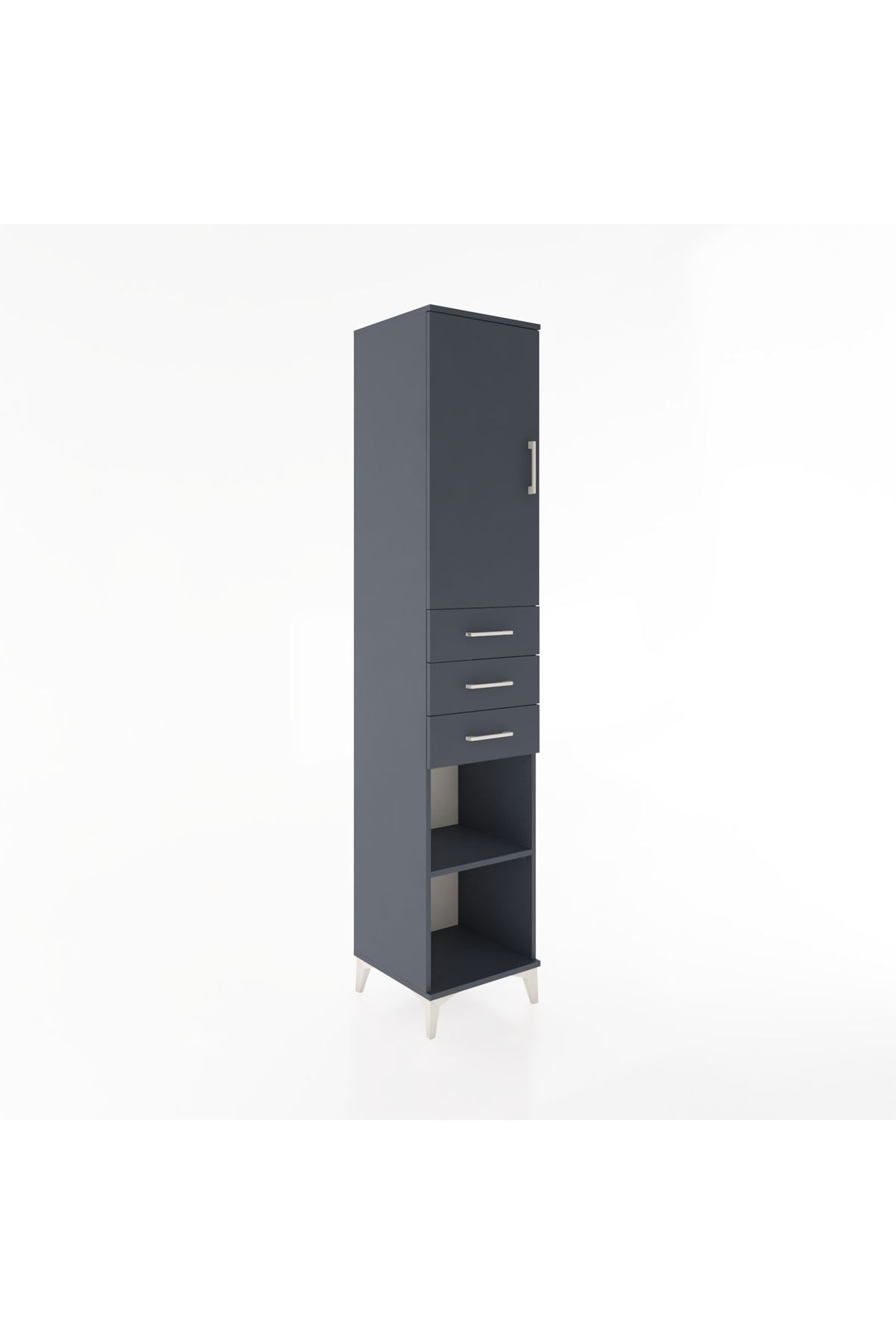 Hyperion Dolap 4 Raflı 3 Çekmeceli Tek Kapaklı 44x44x221 Antrasit-Antrasit