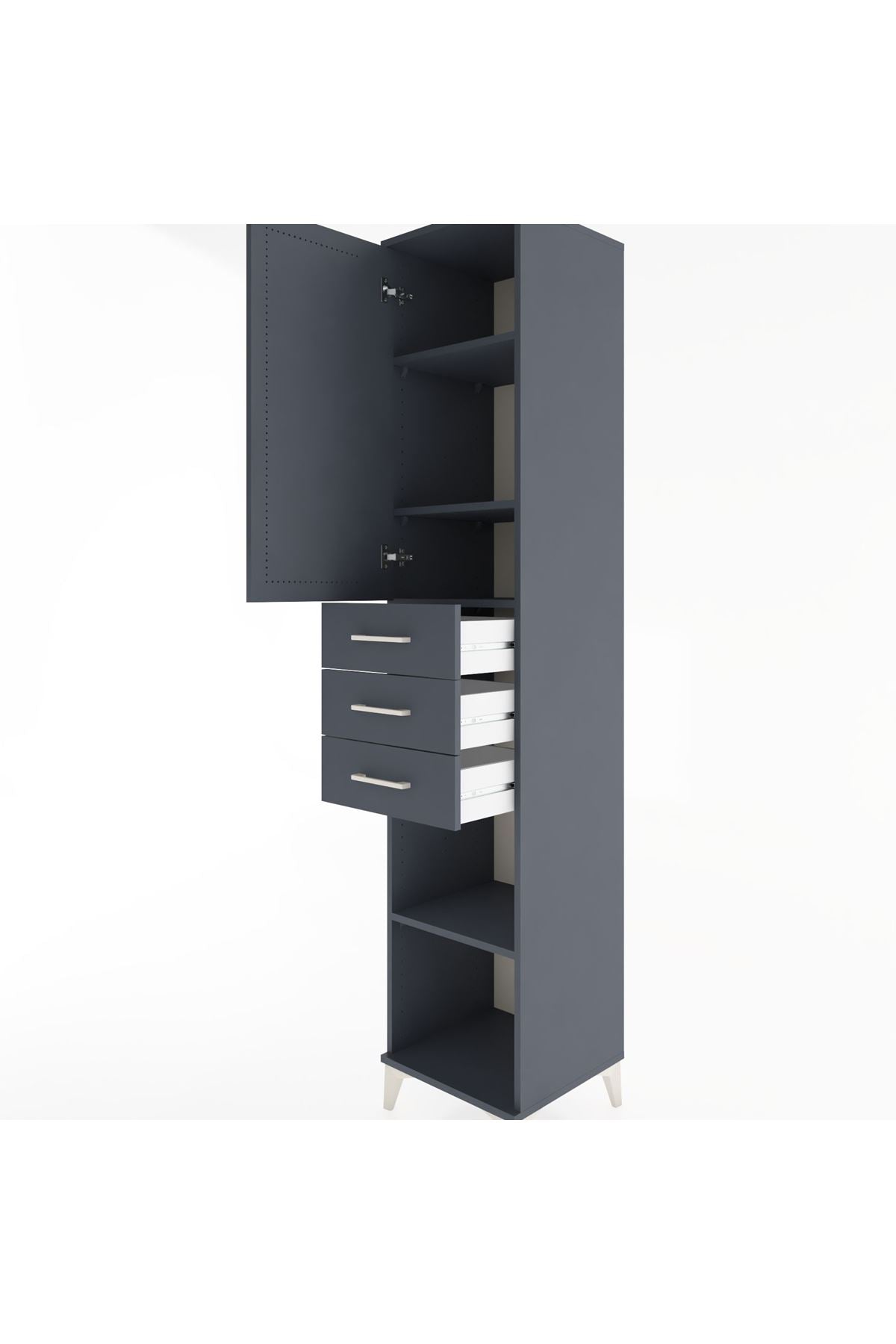 Hyperion Dolap 4 Raflı 3 Çekmeceli Tek Kapaklı 44x44x221 Antrasit-Antrasit