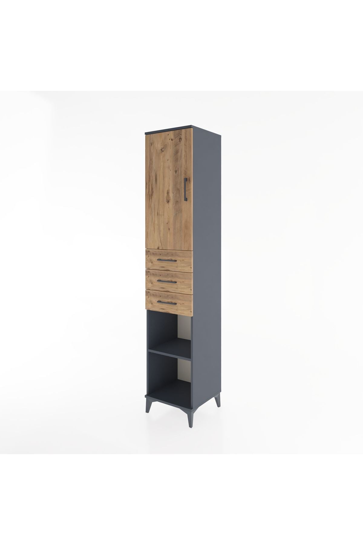 Hyperion Dolap 4 Raflı 3 Çekmeceli Tek Kapaklı 44x44x221 Antrasit-Çam