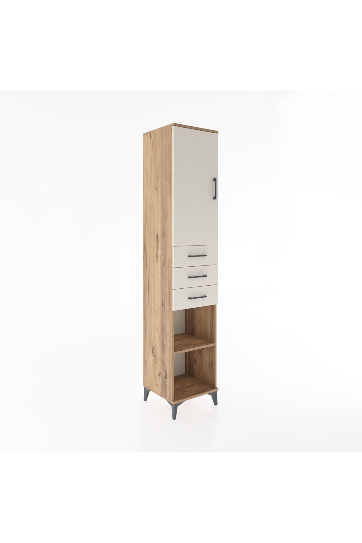 Hyperion Dolap 4 Raflı 3 Çekmeceli Tek Kapaklı 44x44x221 Çam-Aytaşı