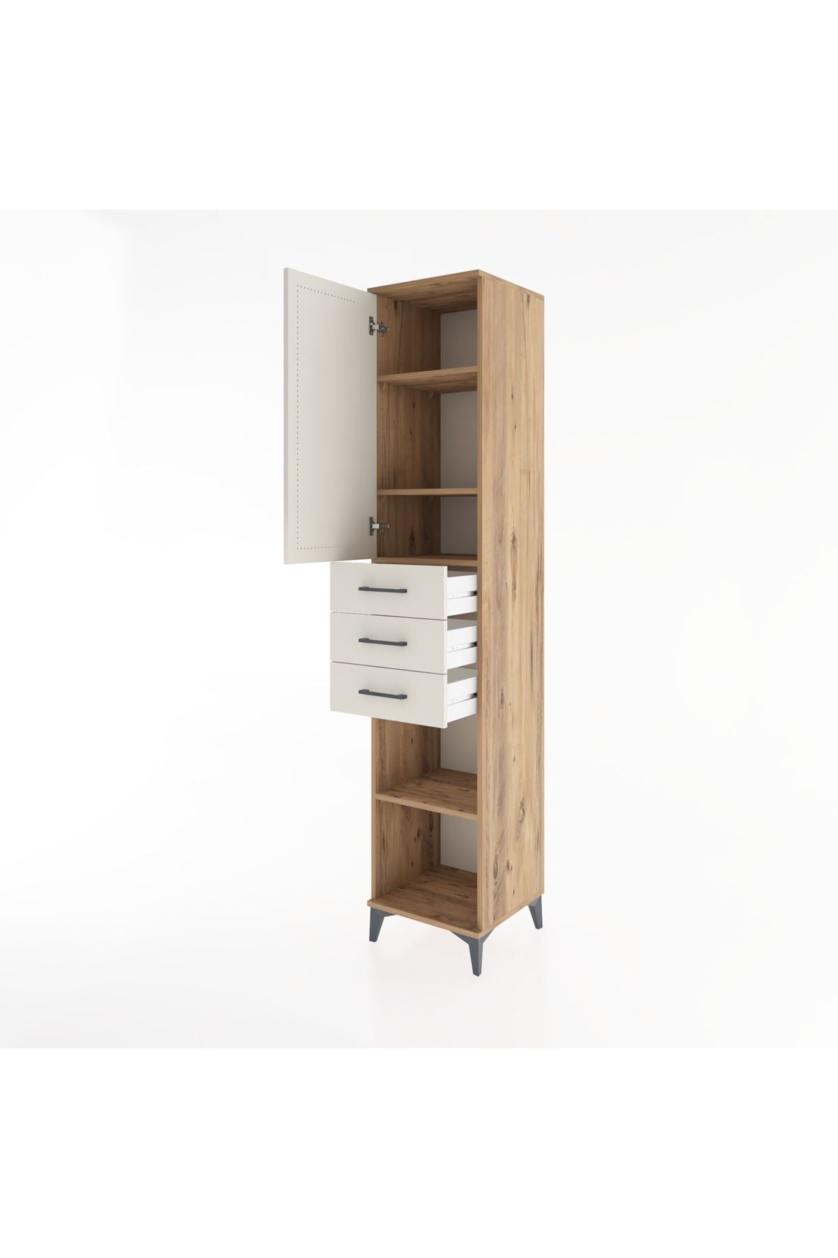 Hyperion Dolap 4 Raflı 3 Çekmeceli Tek Kapaklı 44x44x221 Çam-Aytaşı