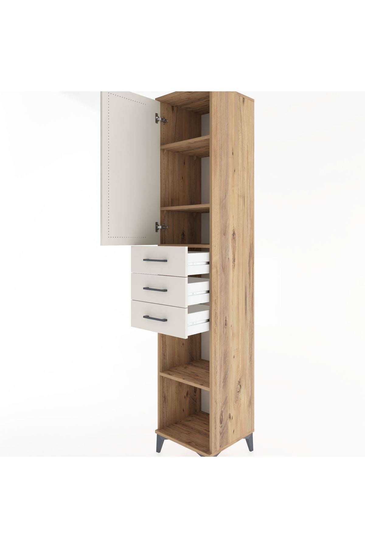 Hyperion Dolap 4 Raflı 3 Çekmeceli Tek Kapaklı 44x44x221 Çam-Aytaşı