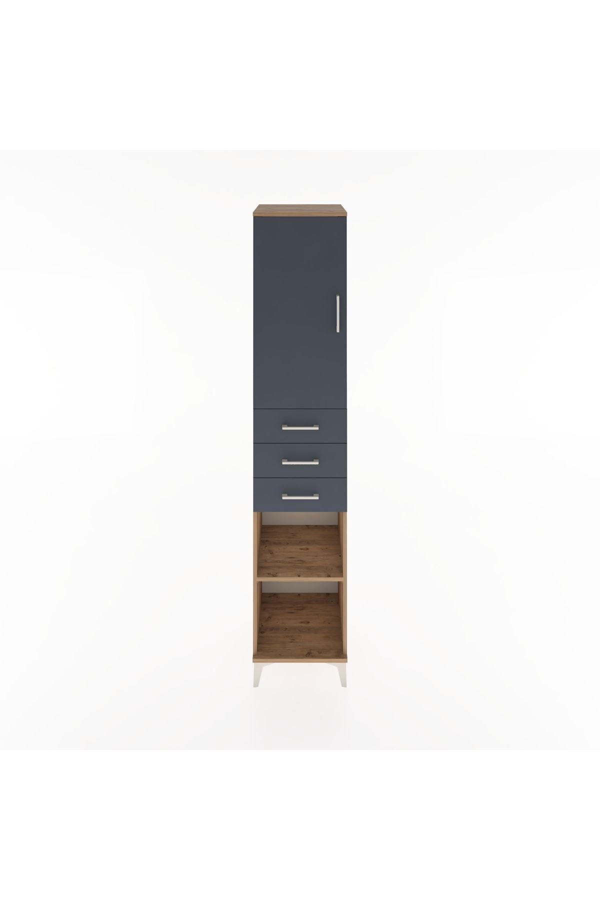 Hyperion Dolap 4 Raflı 3 Çekmeceli Tek Kapaklı 44x44x221 Çam-Antrasit