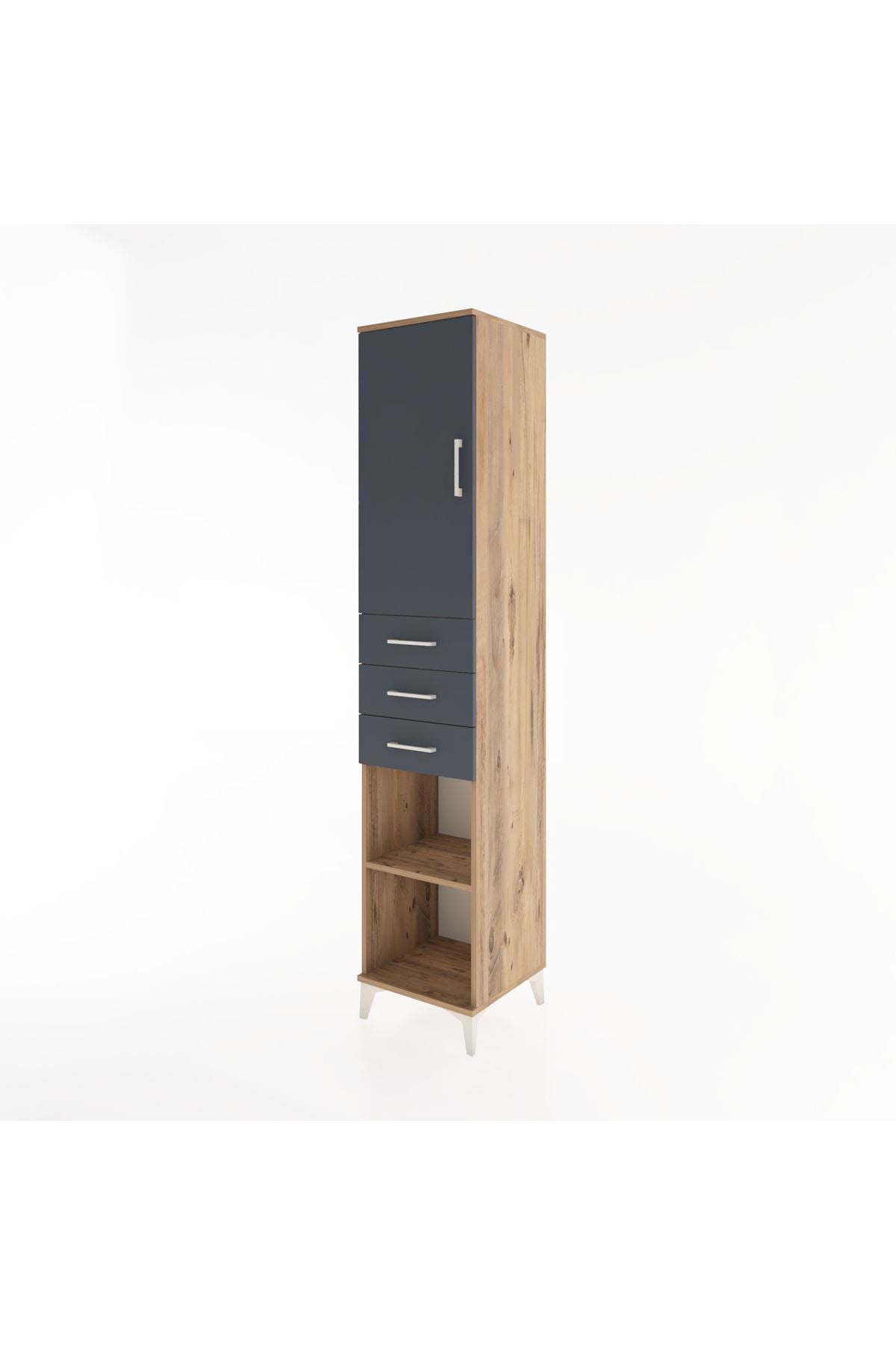 Hyperion Dolap 4 Raflı 3 Çekmeceli Tek Kapaklı 44x44x221 Çam-Antrasit