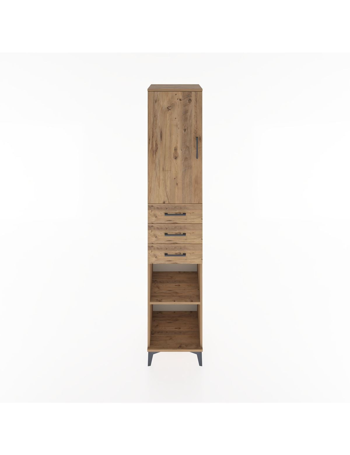 Hyperion Dolap 4 Raflı 3 Çekmeceli Tek Kapaklı 44x44x221 Çam-Çam