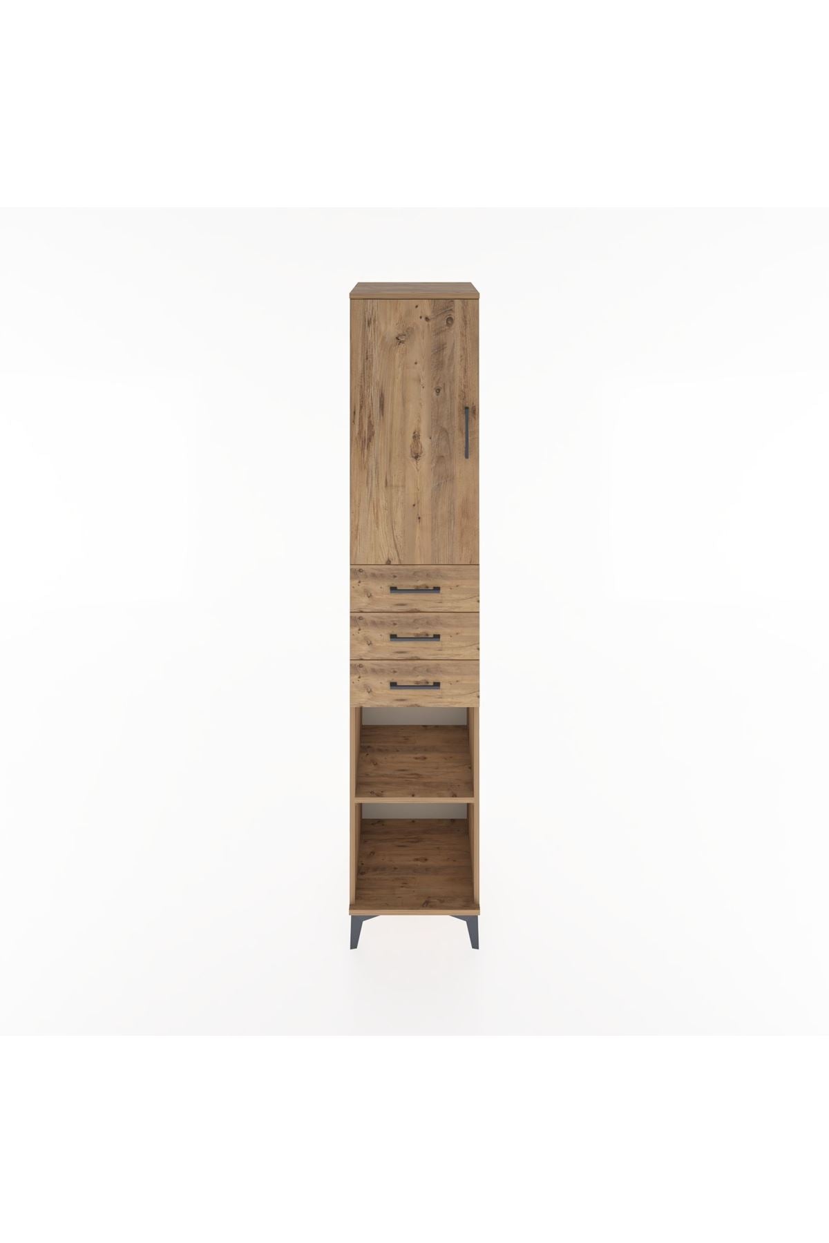 Hyperion Dolap 4 Raflı 3 Çekmeceli Tek Kapaklı 44x44x221 Çam-Çam