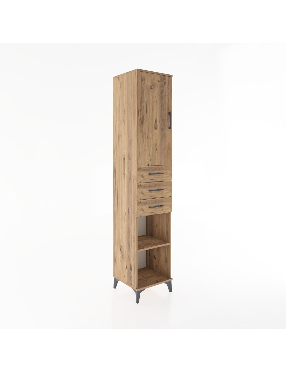 Hyperion Dolap 4 Raflı 3 Çekmeceli Tek Kapaklı 44x44x221 Çam-Çam