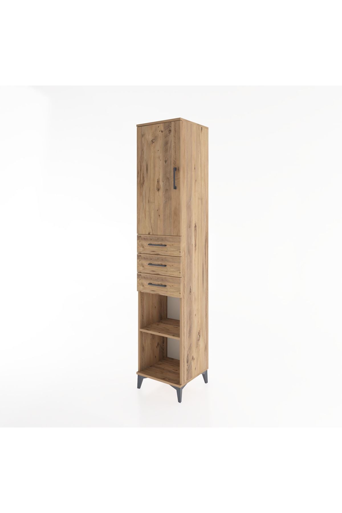 Hyperion Dolap 4 Raflı 3 Çekmeceli Tek Kapaklı 44x44x221 Çam-Çam