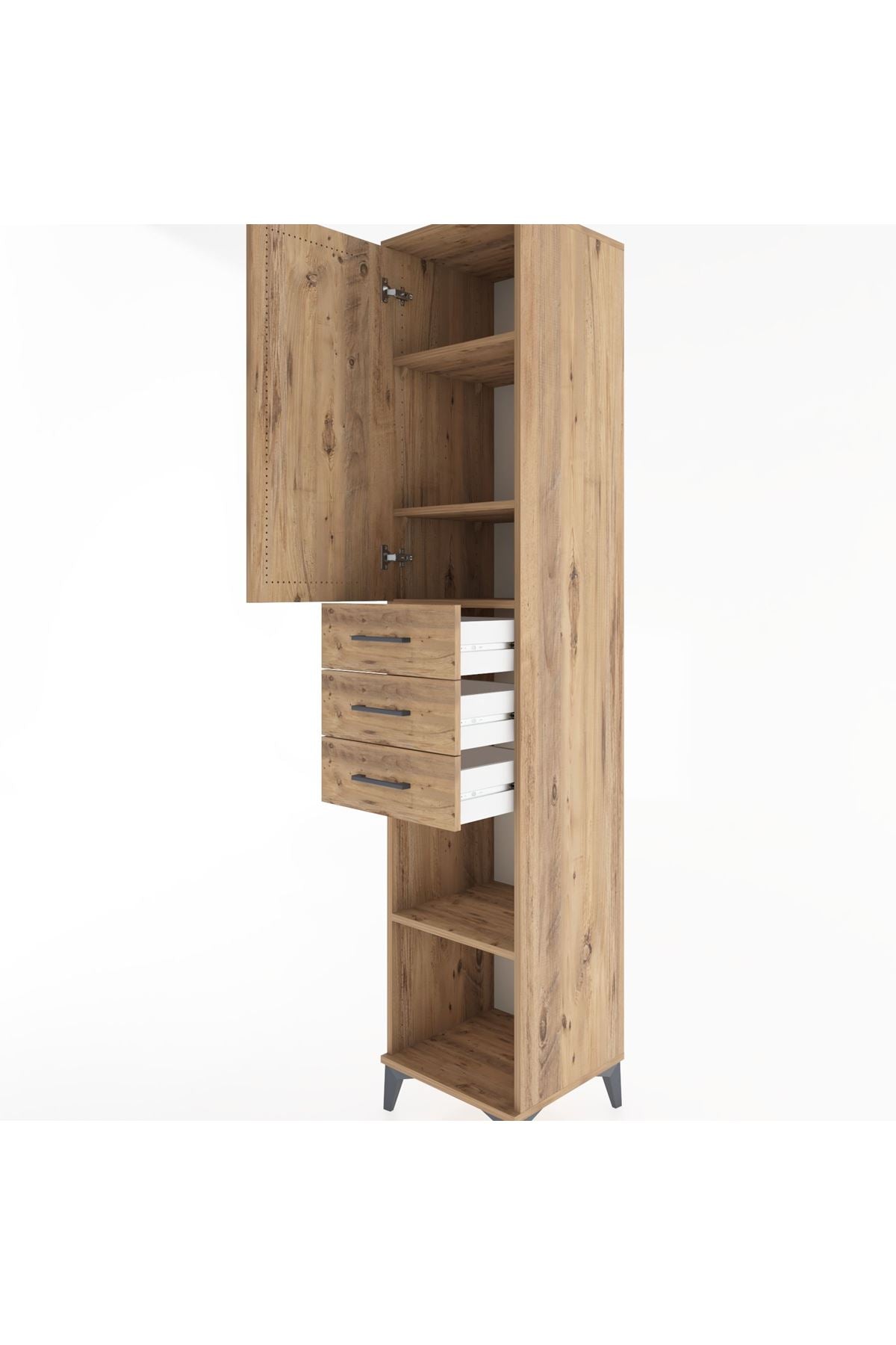 Hyperion Dolap 4 Raflı 3 Çekmeceli Tek Kapaklı 44x44x221 Çam-Çam