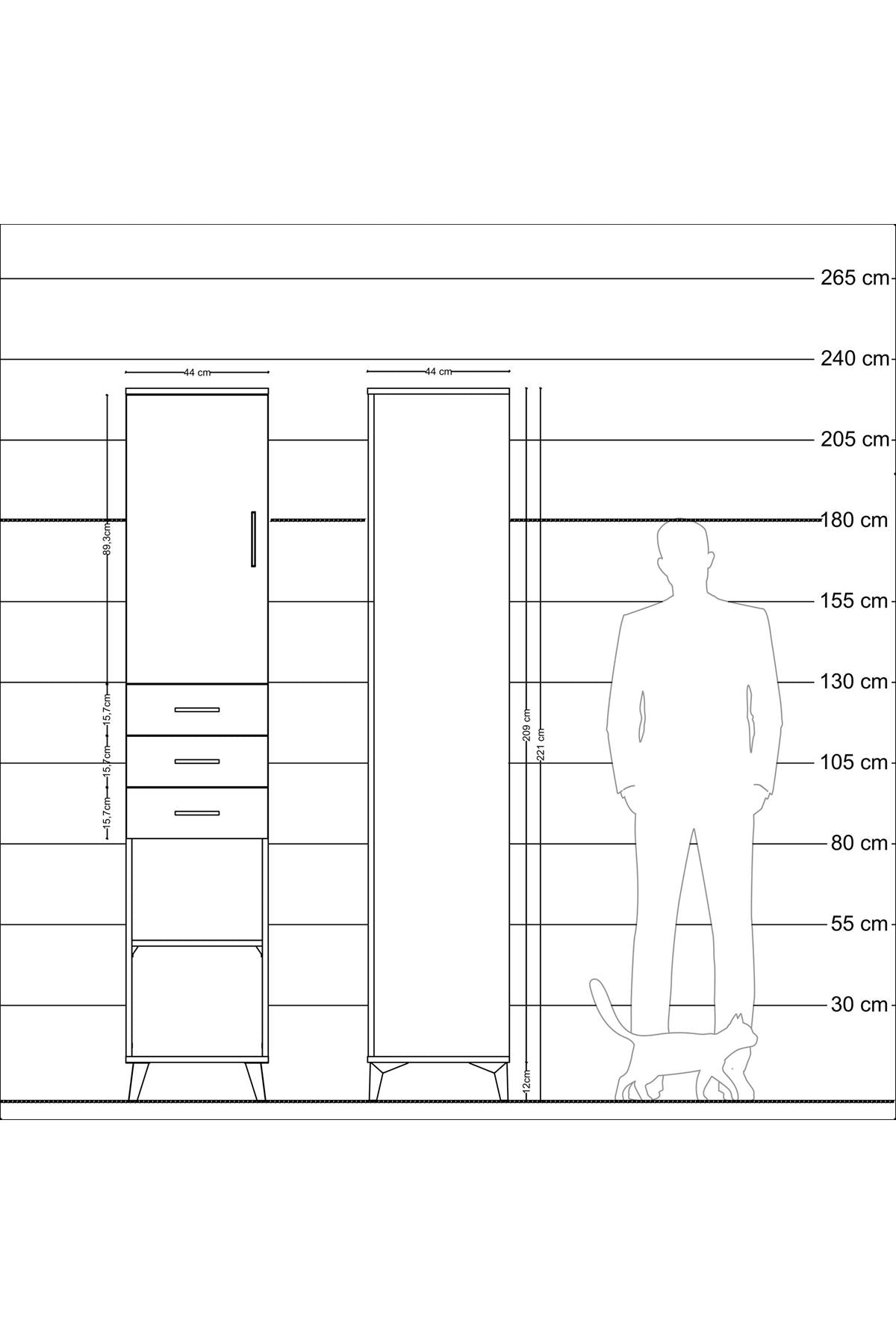 Hyperion Dolap 4 Raflı 3 Çekmeceli Tek Kapaklı 44x44x221 Çam-Çam