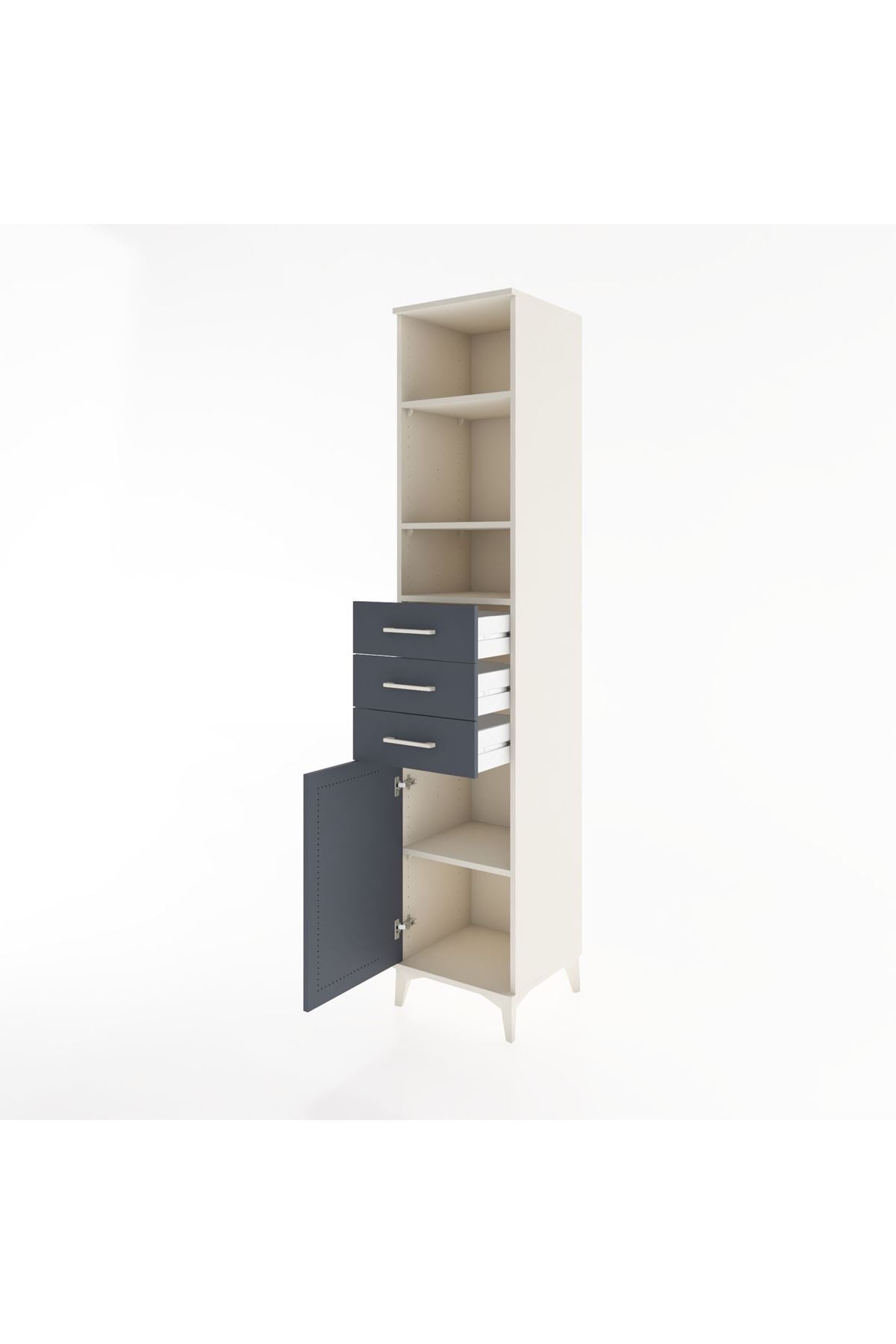 Hyperion Dolap 4 Raflı 3 Çekmeceli Tek Kapaklı 44x44x221 Aytaşı-Antrasit