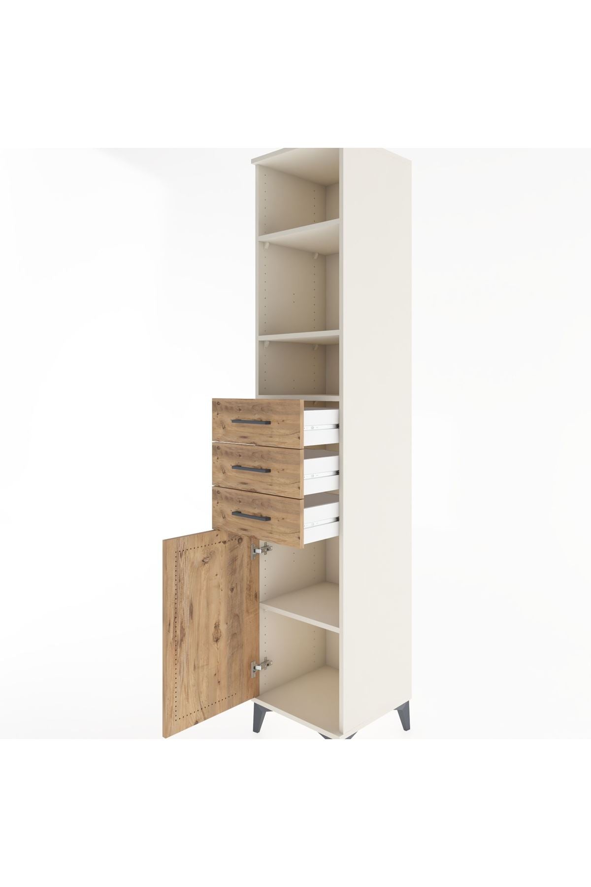 Hyperion Dolap 4 Raflı 3 Çekmeceli Tek Kapaklı 44x44x221 Aytaşı-Çam