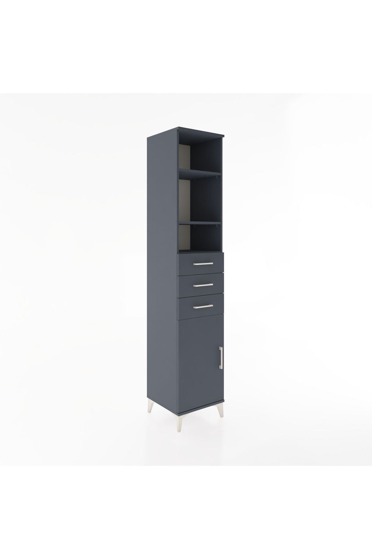 Hyperion Dolap 4 Raflı 3 Çekmeceli Tek Kapaklı 44x44x221 Antrasit-Antrasit