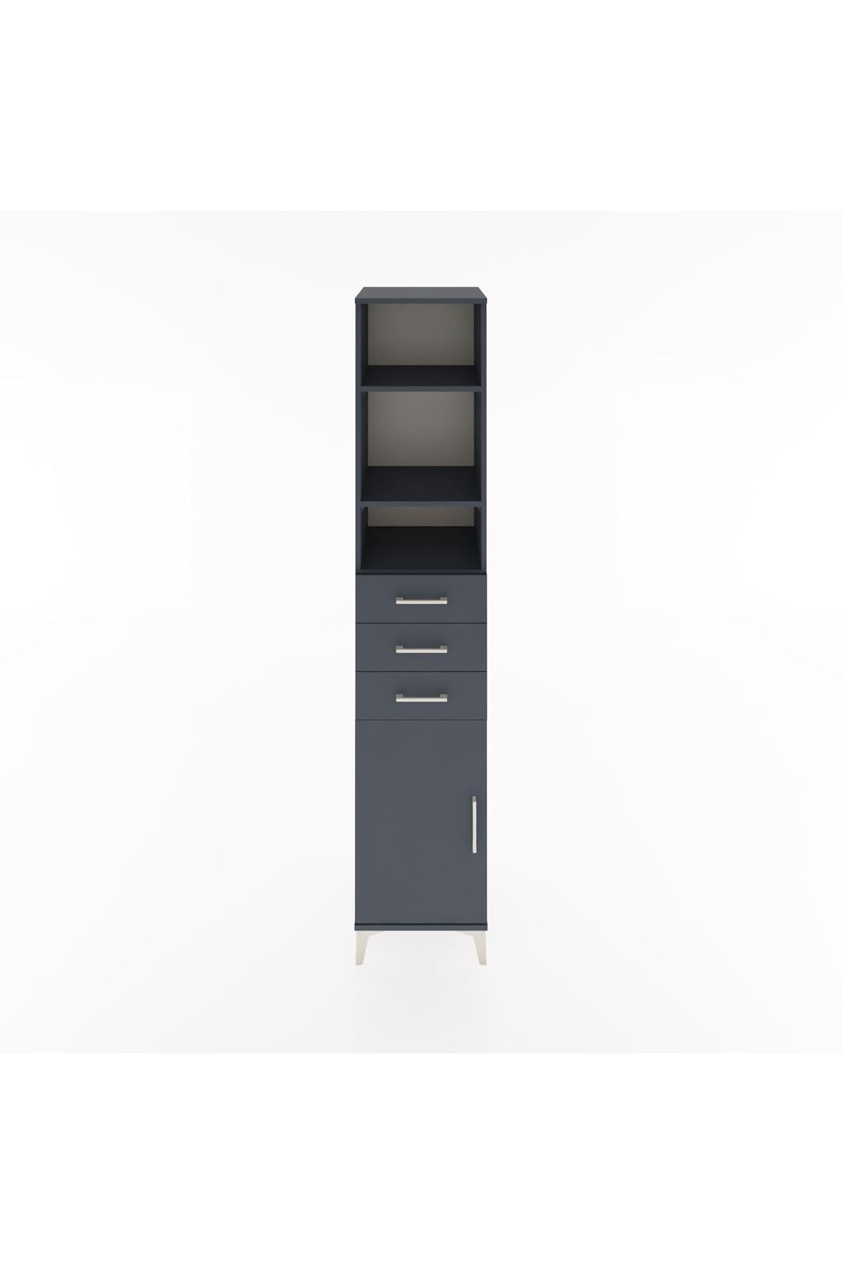 Hyperion Dolap 4 Raflı 3 Çekmeceli Tek Kapaklı 44x44x221 Antrasit-Antrasit