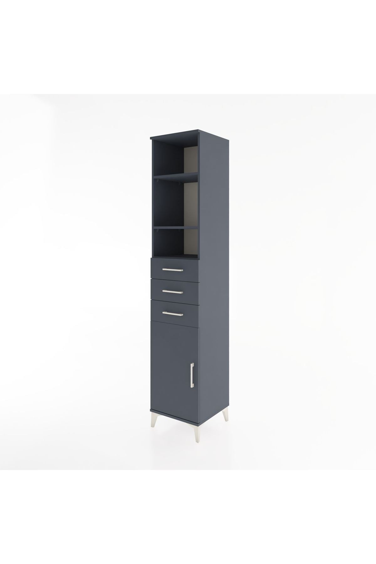 Hyperion Dolap 4 Raflı 3 Çekmeceli Tek Kapaklı 44x44x221 Antrasit-Antrasit