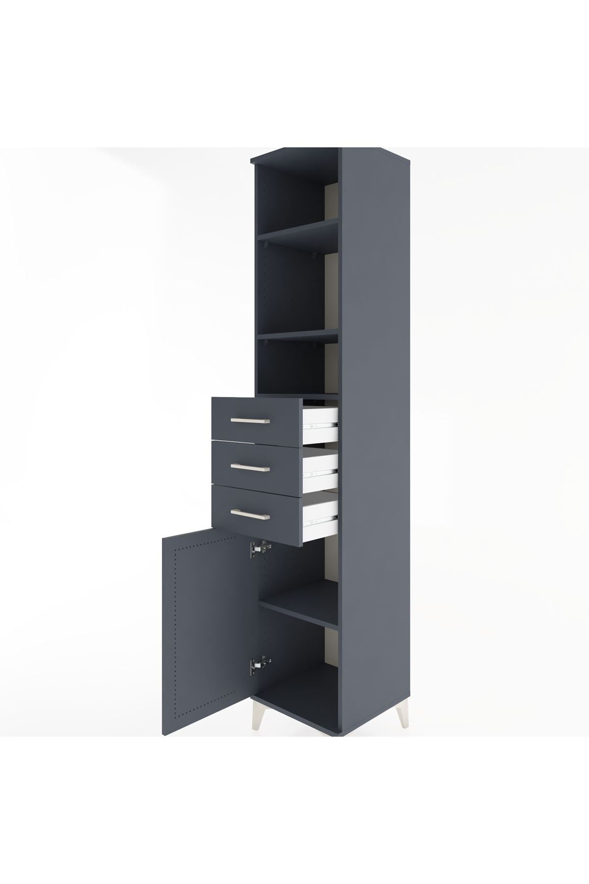 Hyperion Dolap 4 Raflı 3 Çekmeceli Tek Kapaklı 44x44x221 Antrasit-Antrasit