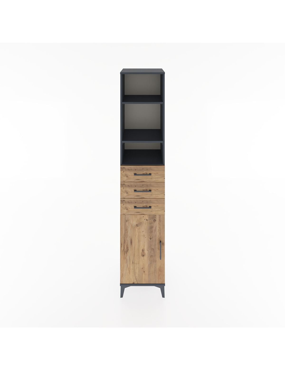 Hyperion Dolap 4 Raflı 3 Çekmeceli Tek Kapaklı 44x44x221 Antrasit-Çam