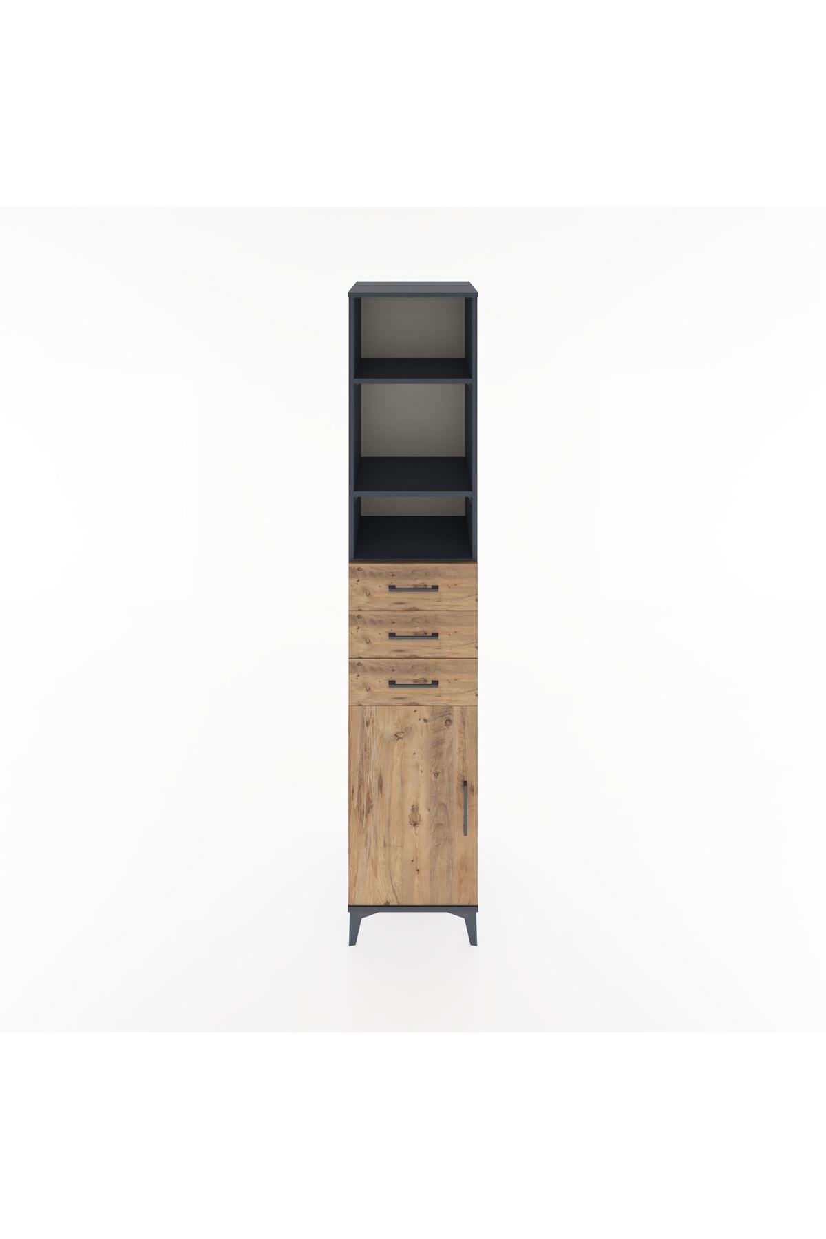 Hyperion Dolap 4 Raflı 3 Çekmeceli Tek Kapaklı 44x44x221 Antrasit-Çam