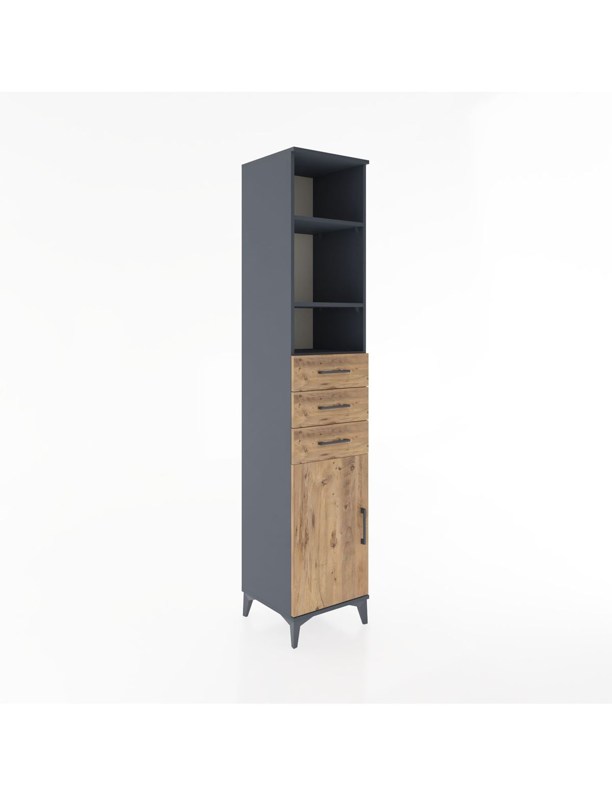 Hyperion Dolap 4 Raflı 3 Çekmeceli Tek Kapaklı 44x44x221 Antrasit-Çam