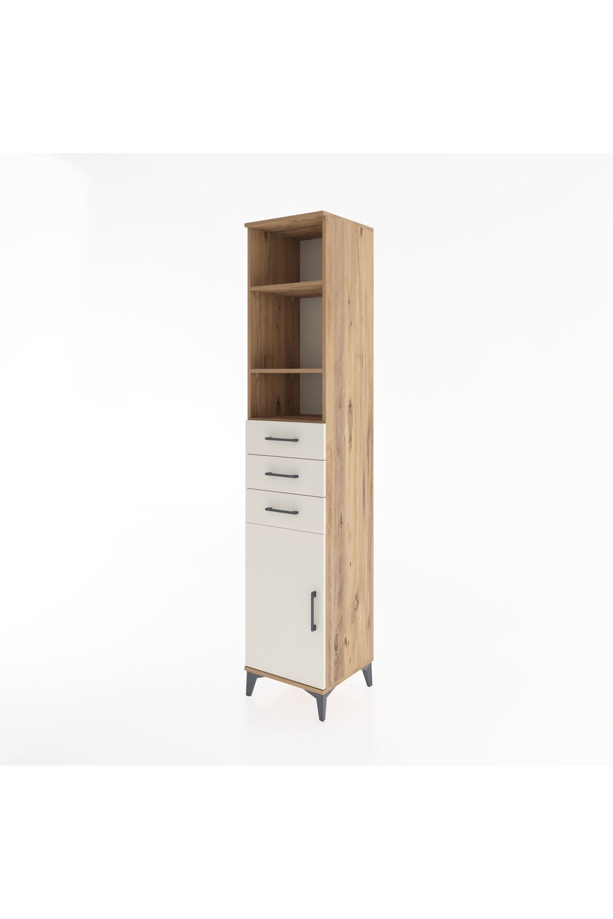 Hyperion Dolap 4 Raflı 3 Çekmeceli Tek Kapaklı 44x44x221 Çam-Aytaşı