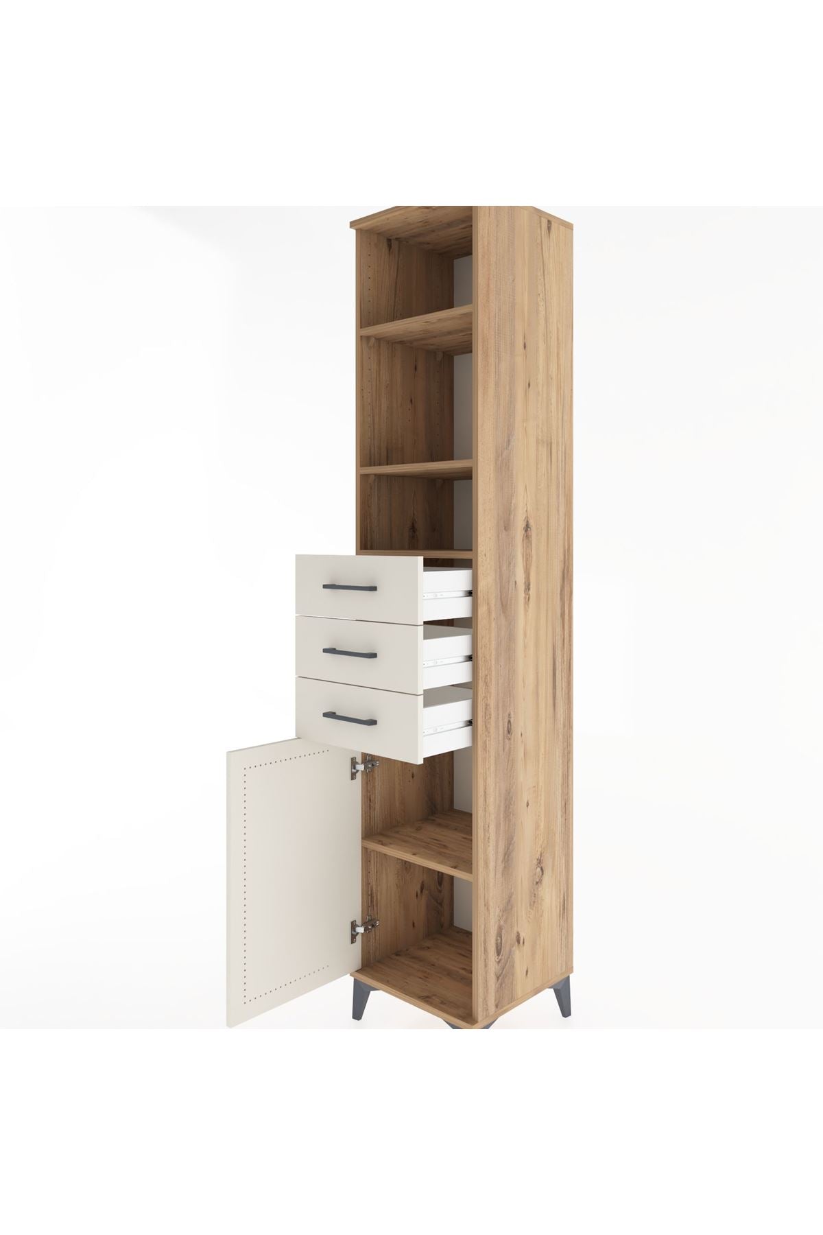 Hyperion Dolap 4 Raflı 3 Çekmeceli Tek Kapaklı 44x44x221 Çam-Aytaşı