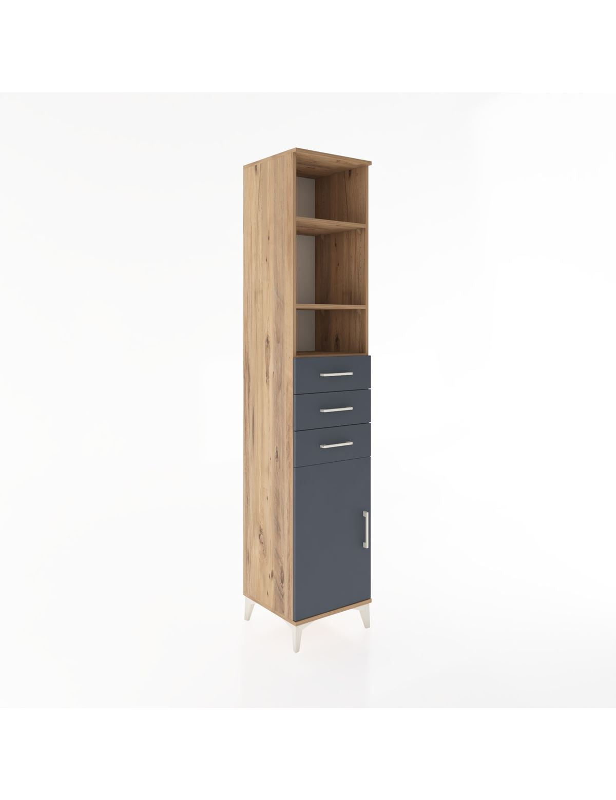 Hyperion Dolap 4 Raflı 3 Çekmeceli Tek Kapaklı 44x44x221 Çam-Antrasit