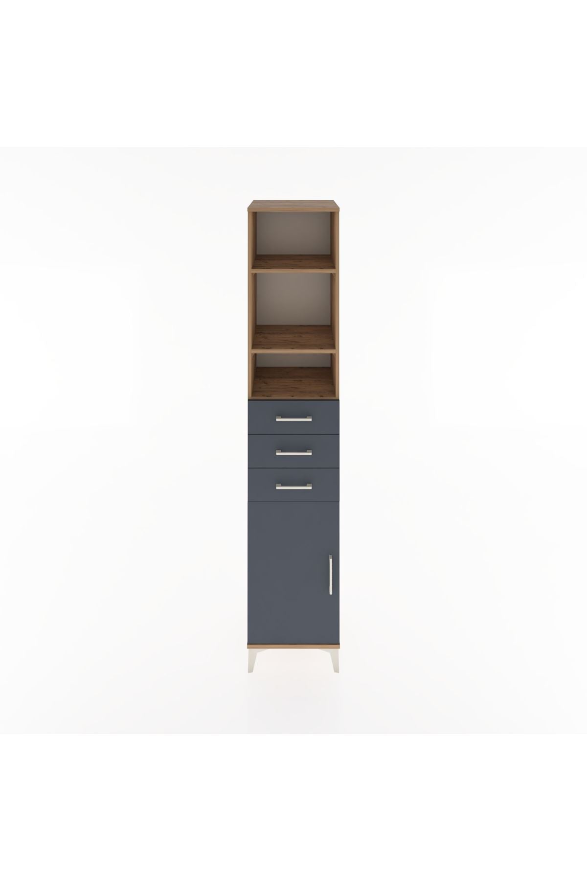 Hyperion Dolap 4 Raflı 3 Çekmeceli Tek Kapaklı 44x44x221 Çam-Antrasit