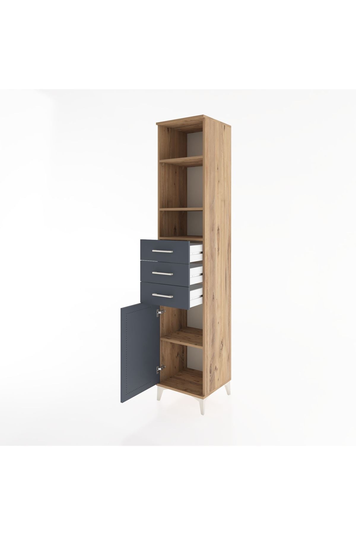 Hyperion Dolap 4 Raflı 3 Çekmeceli Tek Kapaklı 44x44x221 Çam-Antrasit