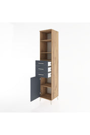 Hyperion Dolap 4 Raflı 3 Çekmeceli Tek Kapaklı 44x44x221 Çam-Antrasit